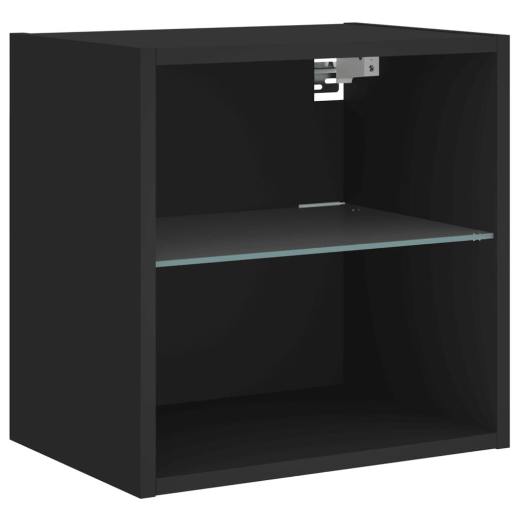 vidaXL Mesita de noche de pared con luces LED negro - Image 6