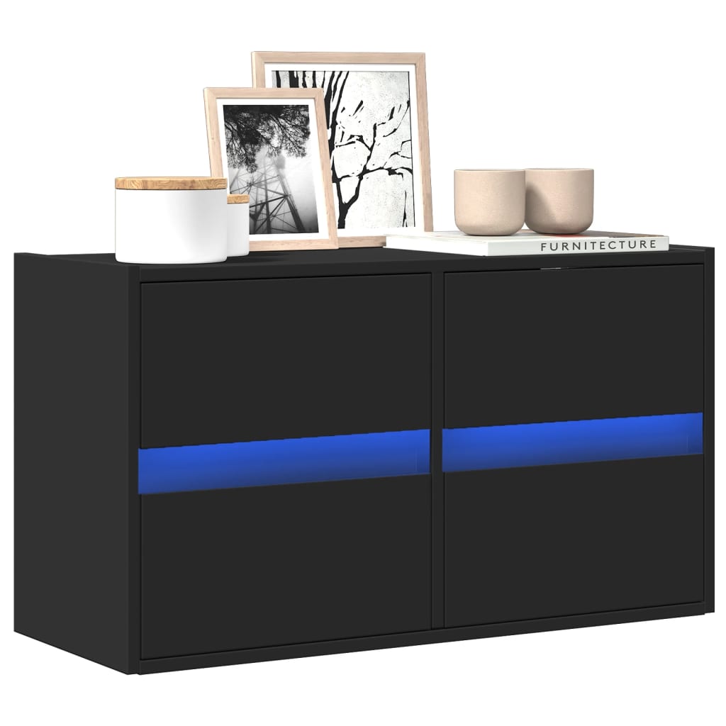 vidaXL Mueble de TV de pared con luces LED negro 80x31x45 cm