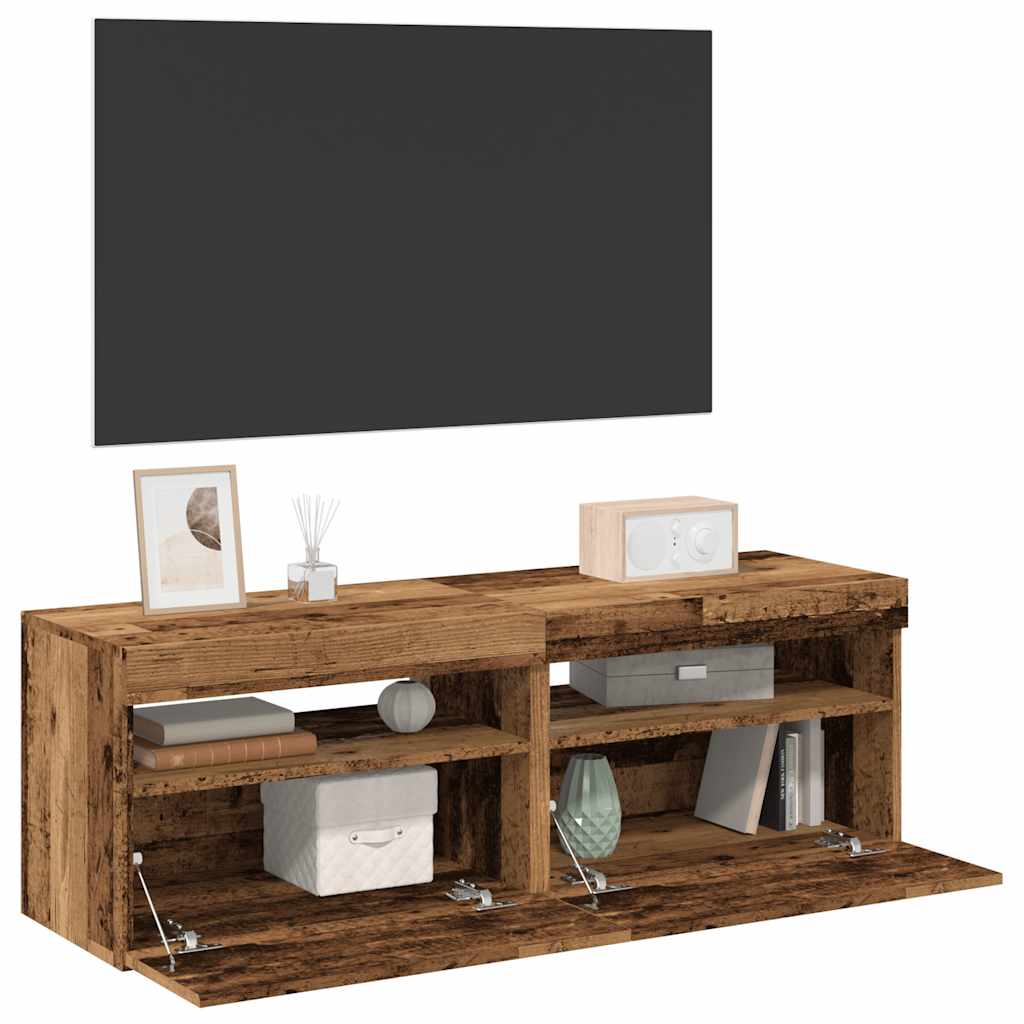 vidaXL Muebles de TV con luces LED 2 uds madera ingeniería envejecida
