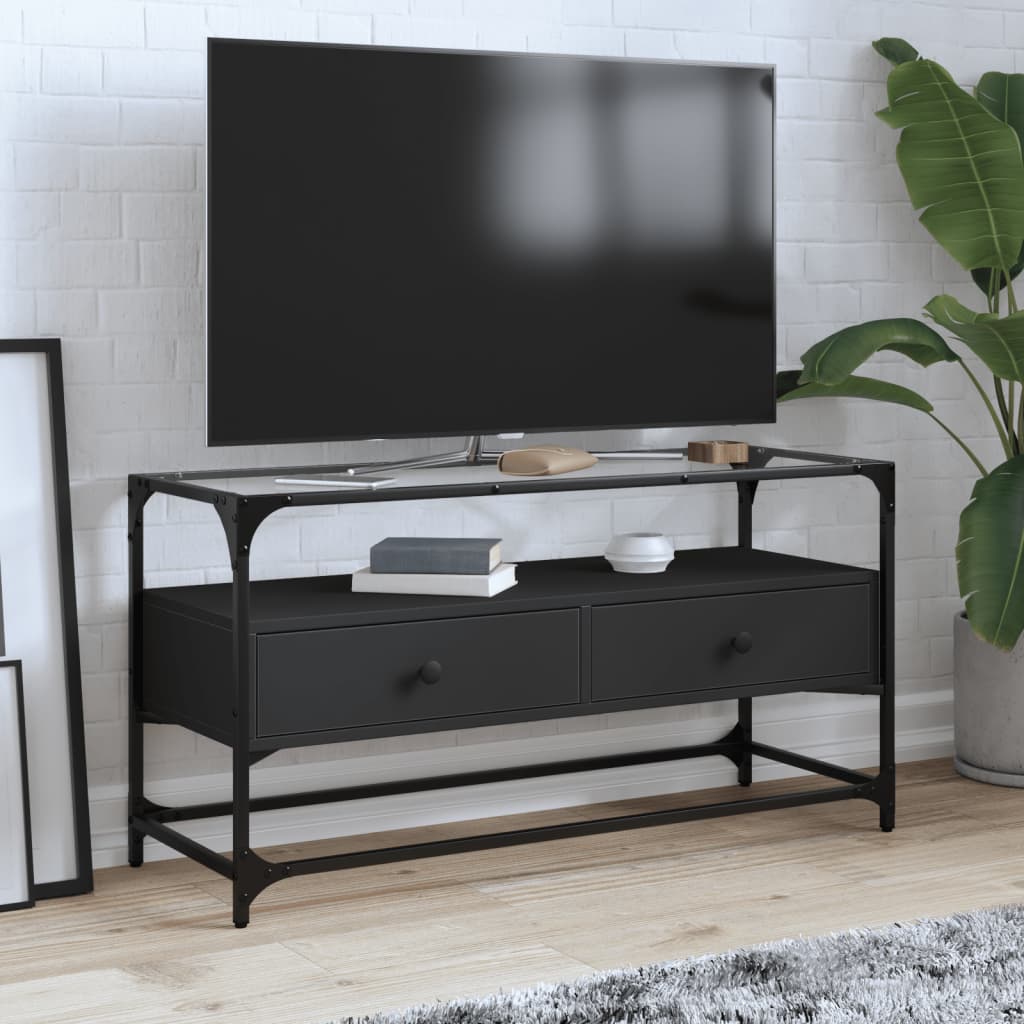 vidaXL Mueble TV cristal y madera ingeniería negro 98x35x51 cm