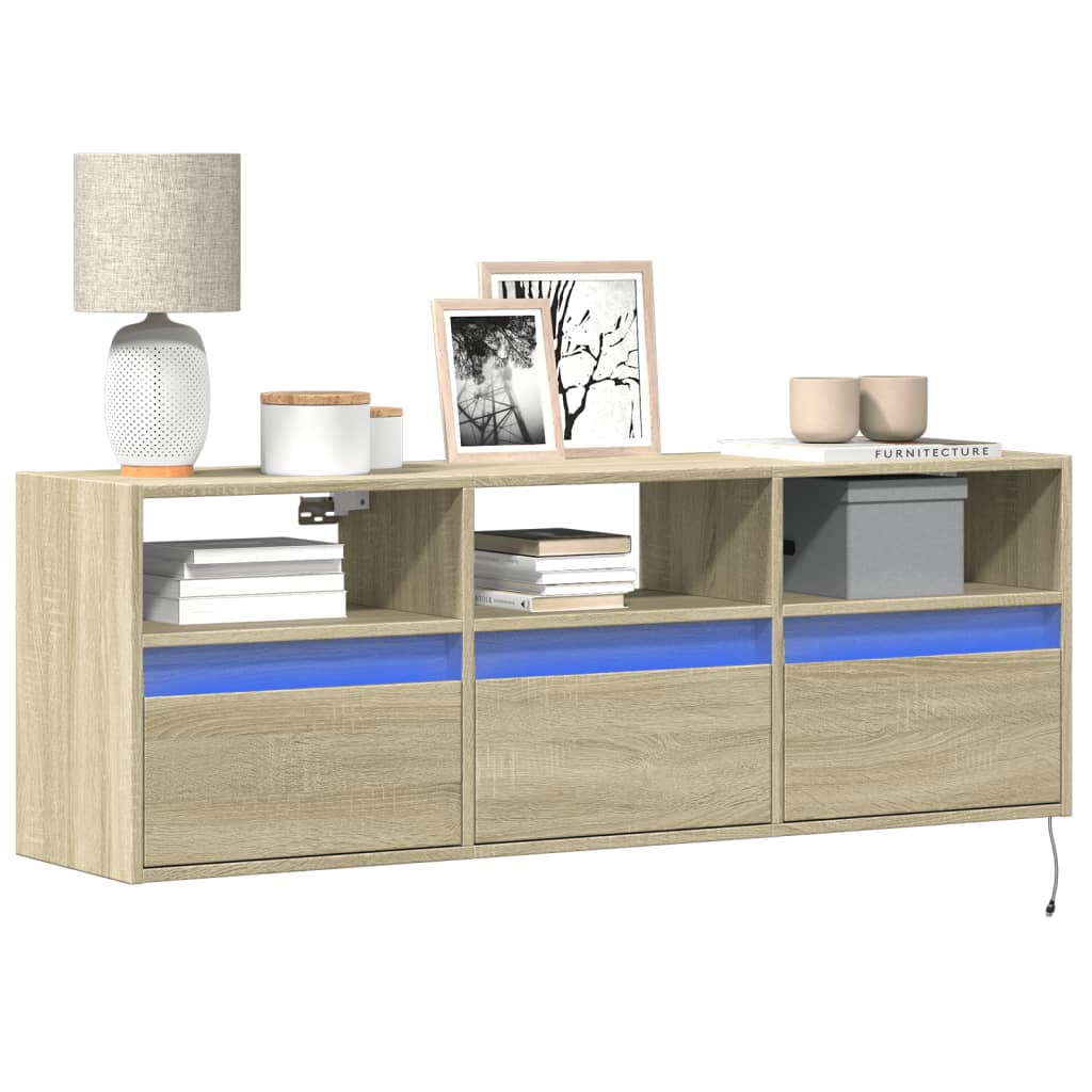 vidaXL Mueble de TV de pared con luces LED roble Sonoma 130x31x45 cm