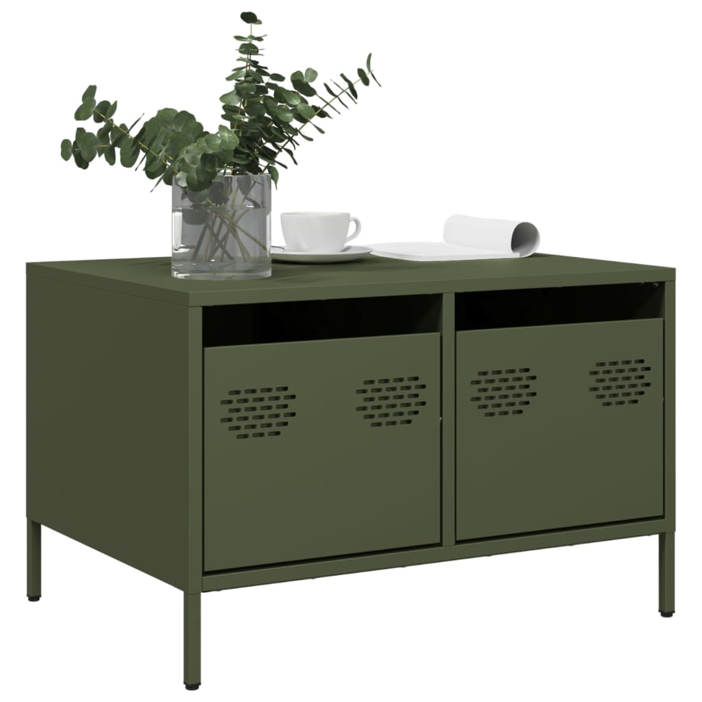 vidaXL Mueble para TV acero laminado en frío verde oliva 68x50x43,5 cm