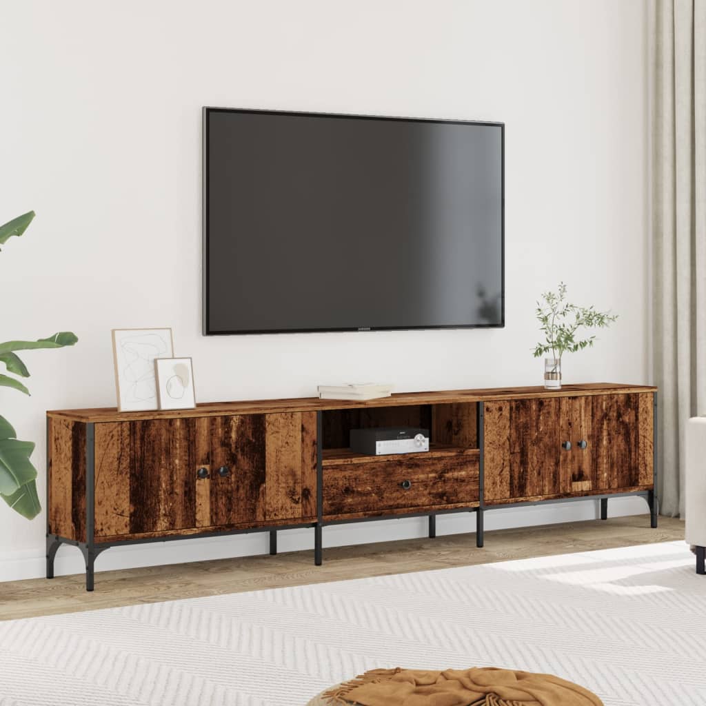 vidaXL Mueble TV con cajón madera ingeniería envejecida 200x25x44 cm