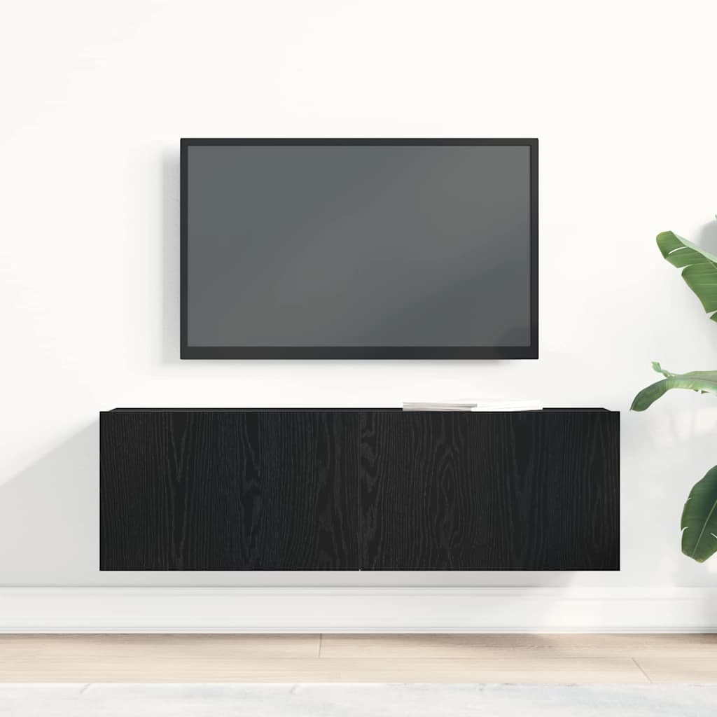vidaXL Gabinete de TV Montaje en la pared Roble Negro 100 x 30 x 30 cm - Image 4