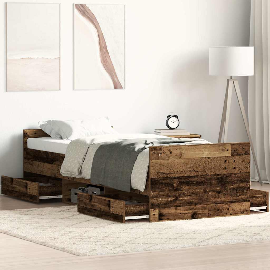 vidaXL Estructura de cama sin colchón madera de ingeniería envejecida