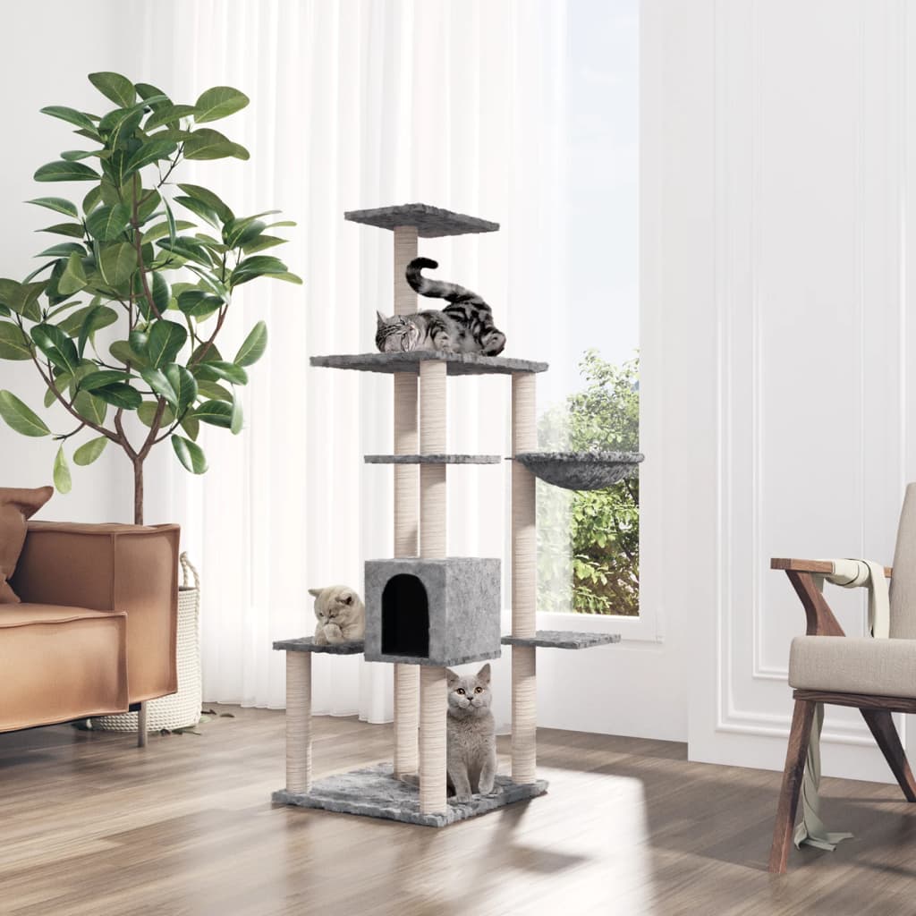 vidaXL Rascador para gatos con postes de sisal gris claro 142 cm