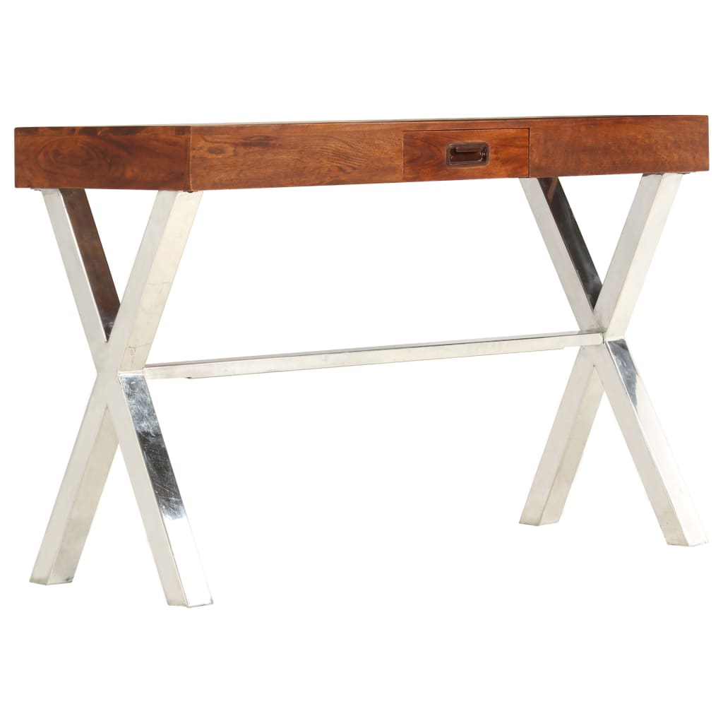 vidaXL Escritorio de madera maciza de acacia acabado miel 110x50x76 cm - Image 3