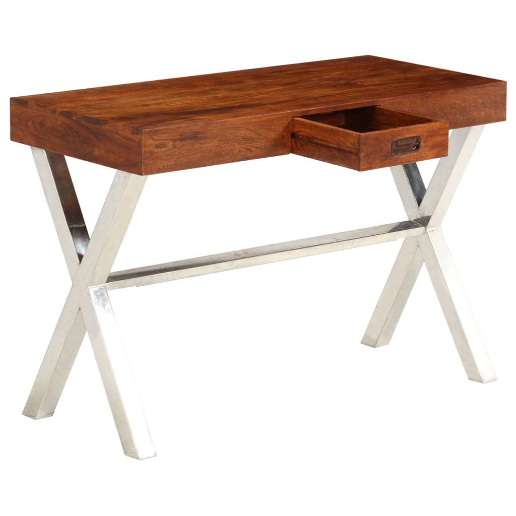 vidaXL Escritorio de madera maciza de acacia acabado miel 110x50x76 cm - Image 4