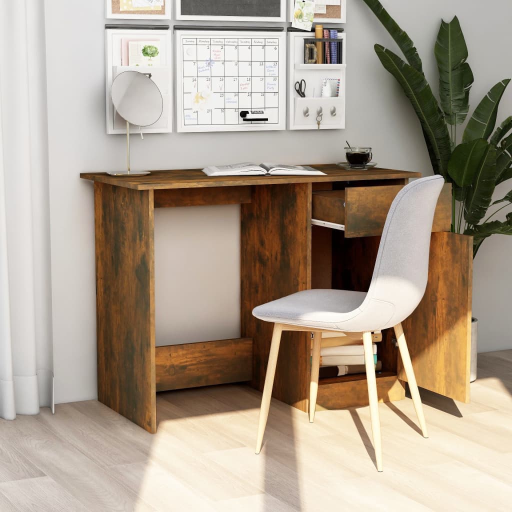 vidaXL Escritorio madera contrachapada roble ahumado 100x50x76 cm - Image 3