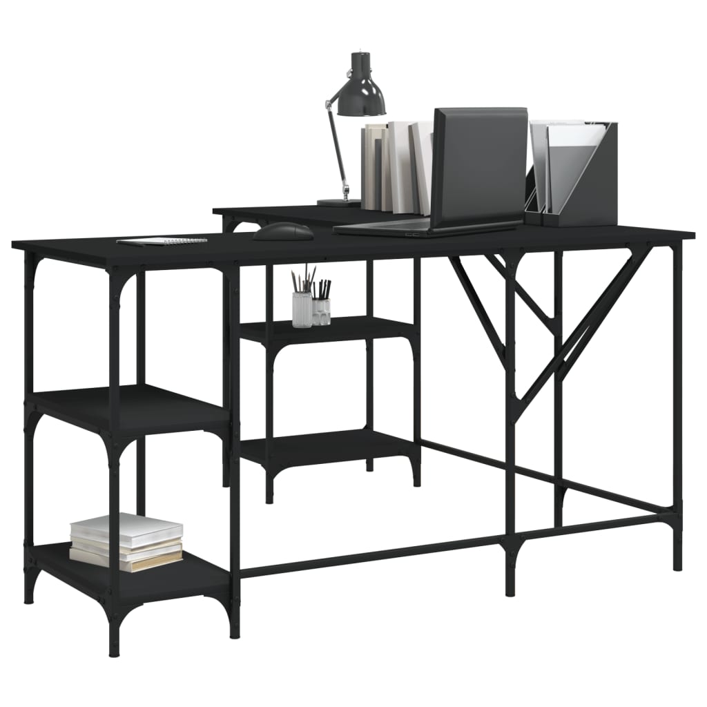 vidaXL Escritorio madera de ingeniería negro 139x139x75 cm - Image 3