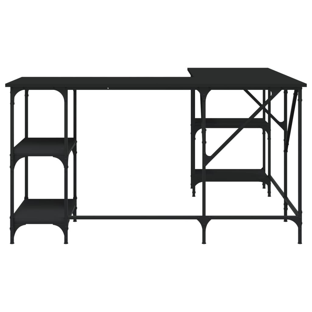 vidaXL Escritorio madera de ingeniería negro 139x139x75 cm - Image 4