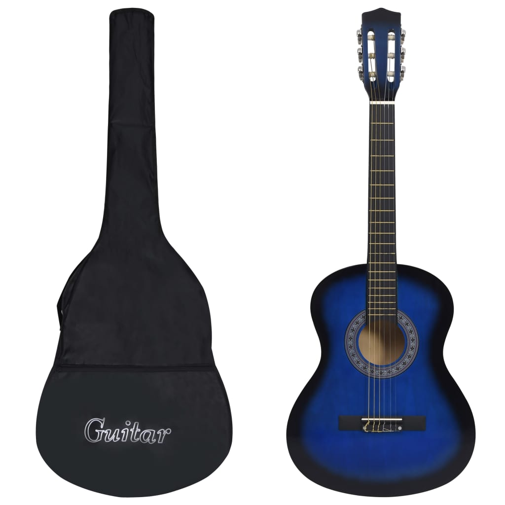 vidaXL Guitarra clásica para principiantes con funda azul 3/4 36"