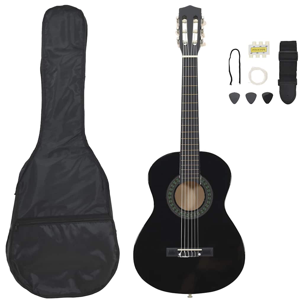 vidaXL Set de guitarra clásica para principiantes 8 pzas negro 1/2 34"