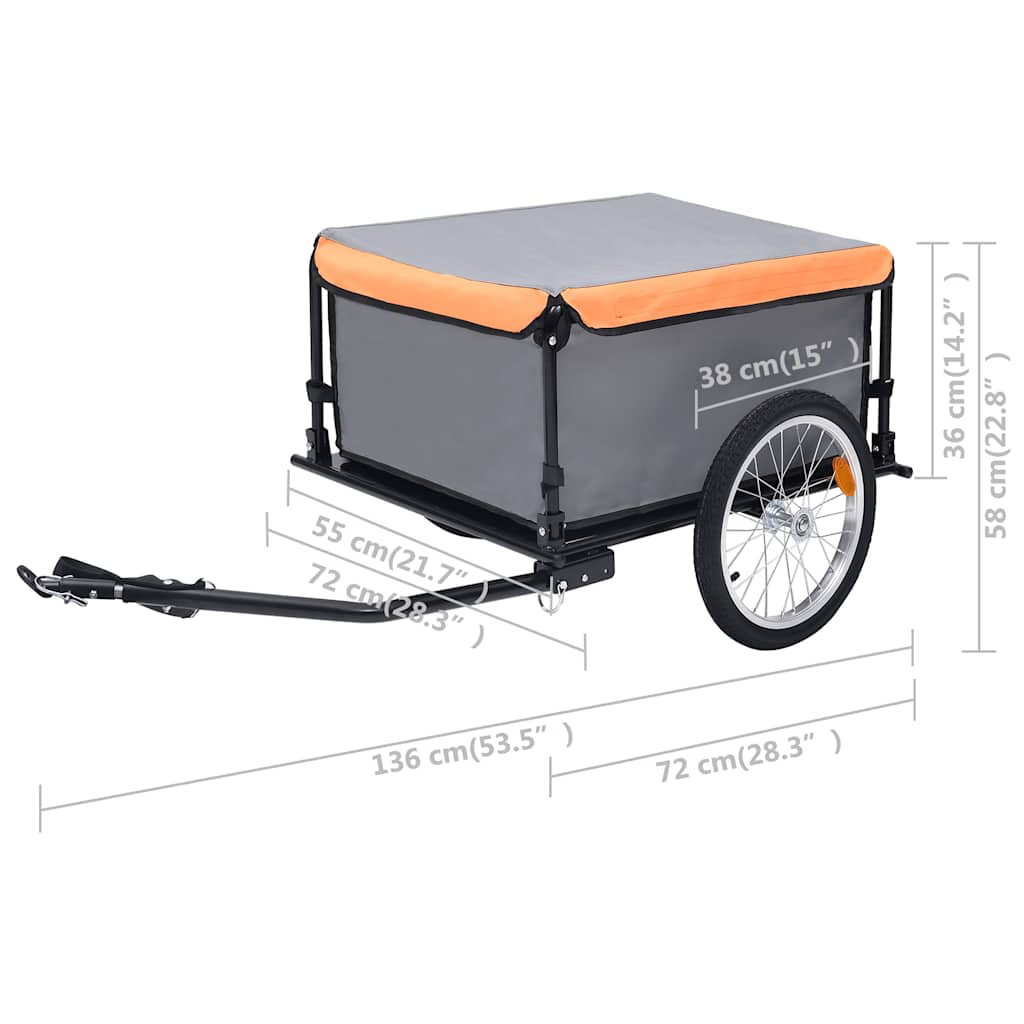 vidaXL Remolque para bicicletas gris y naranja 65 kg - Image 6