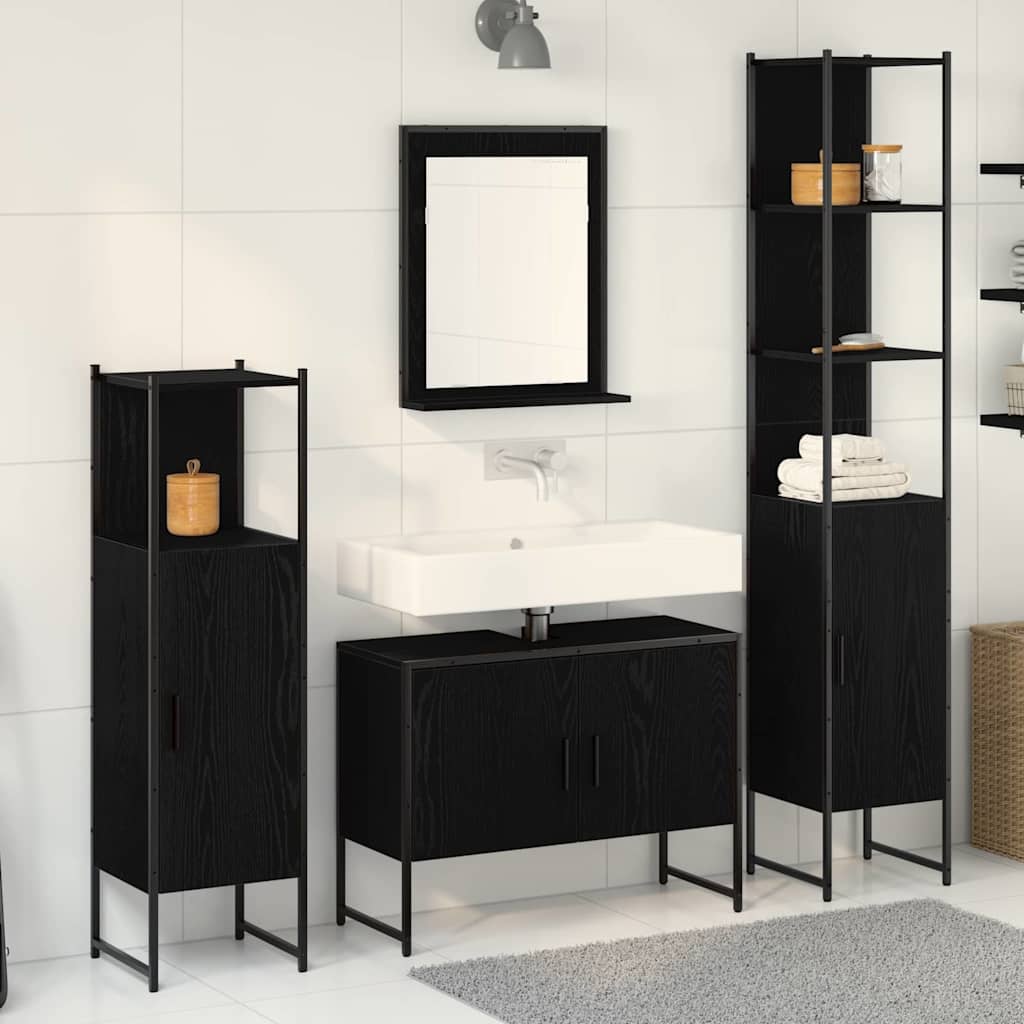 vidaXL Badezimmermöbel-Set mit Regal 4 pcs Schwarz Holzwerkstoff