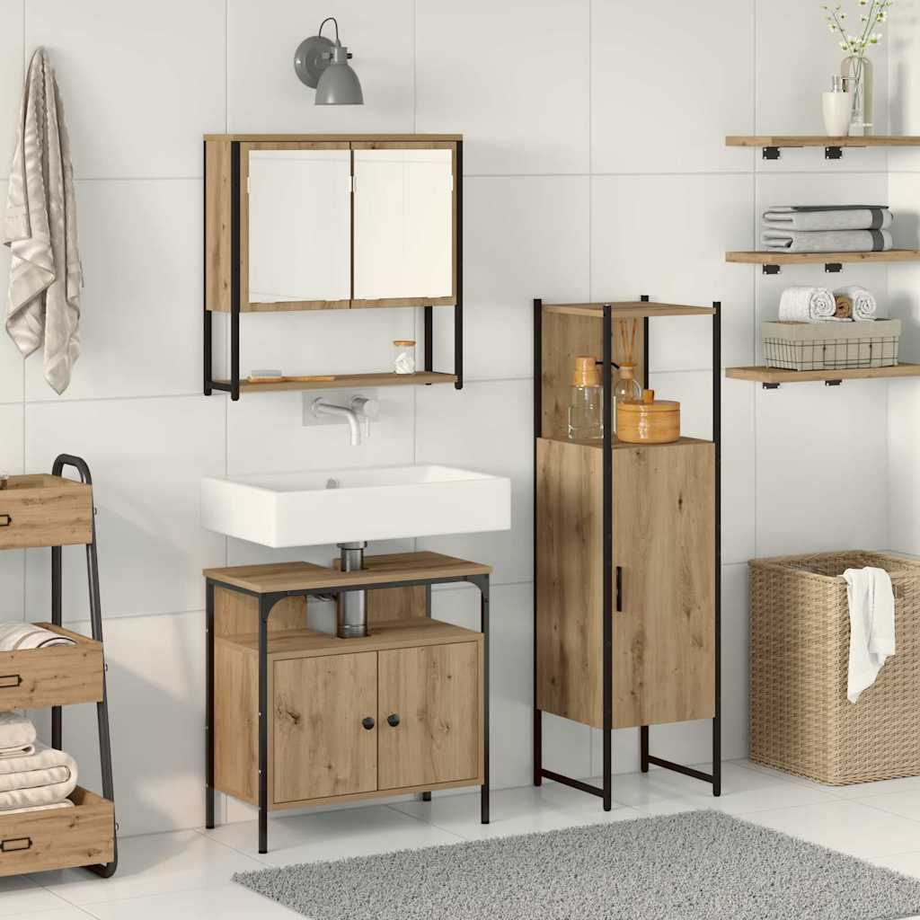 vidaXL Badezimmermöbel-Set mit Regal mit Tür 3 pcs Braun Holzwerkstoff