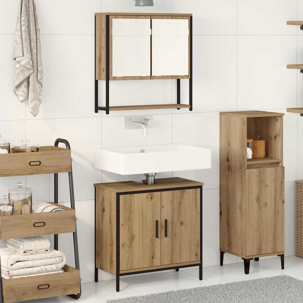vidaXL Badezimmermöbel-Set mit Regal mit Tür 2 pcs Braun Holzwerkstoff