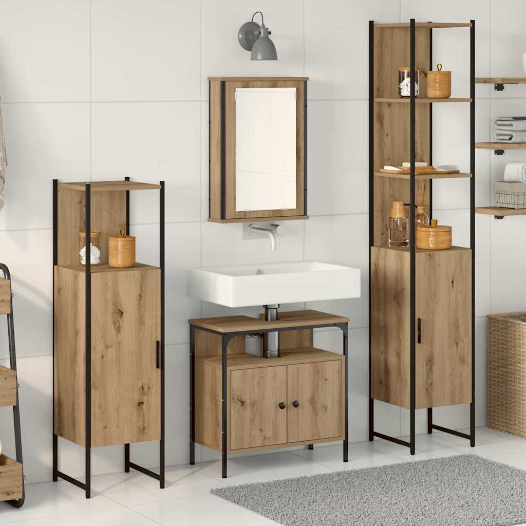 vidaXL Badezimmermöbel Set mit Regal 4 pcs Artisan-Eiche Holzwerkstoff