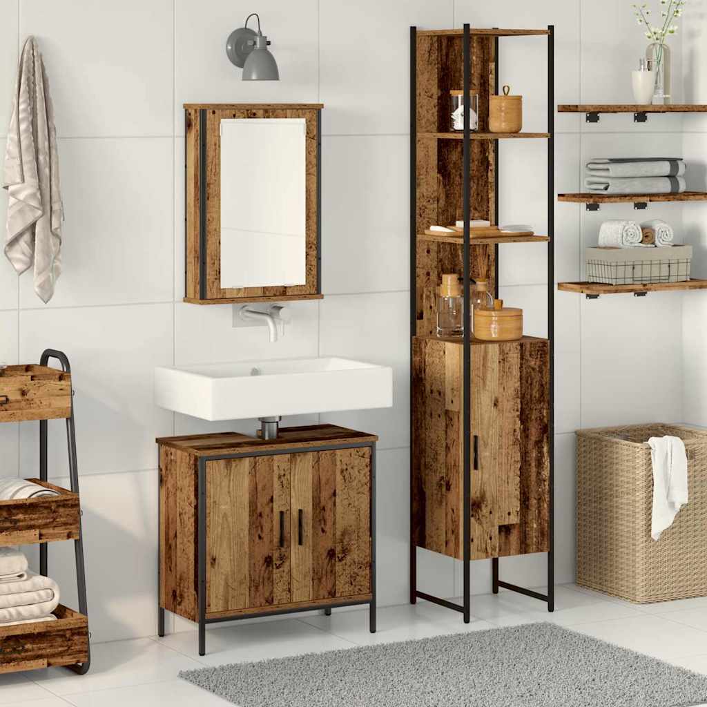 vidaXL Badezimmermöbel Set mit Regal mit Tür 3 pcs Braun Holzwerkstoff