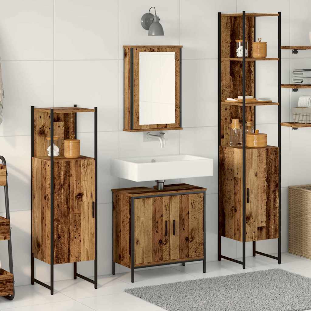 vidaXL Badezimmermöbel-Set mit Regal mit Tür 4 pcs Braun Holzwerkstoff