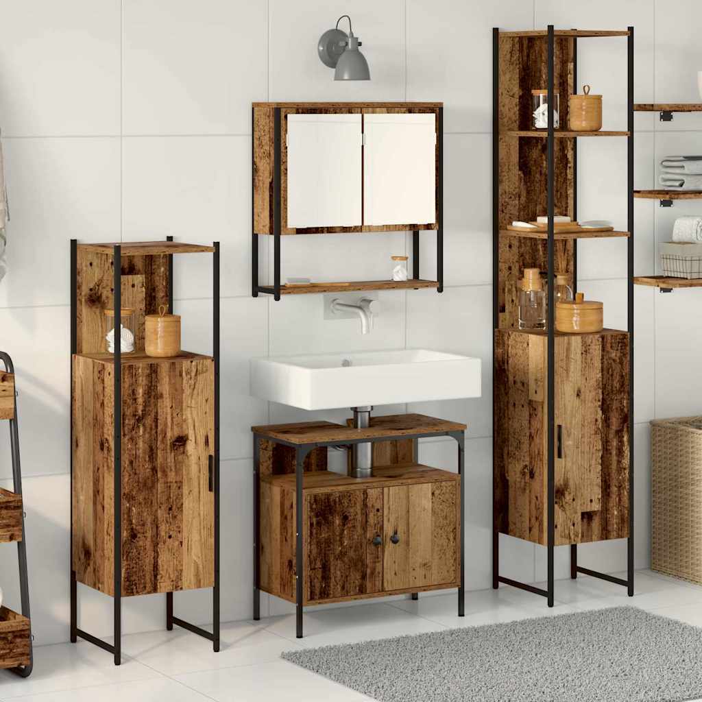 vidaXL Badezimmermöbel Set mit Regal 4 pcs Altholz Holzwerkstoff