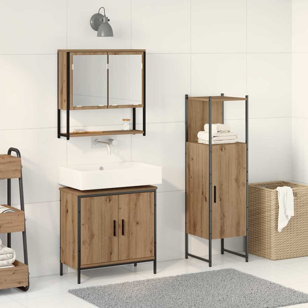 vidaXL Badezimmermöbel-Set mit Regal mit Tür 3 pcs Braun Holzwerkstoff