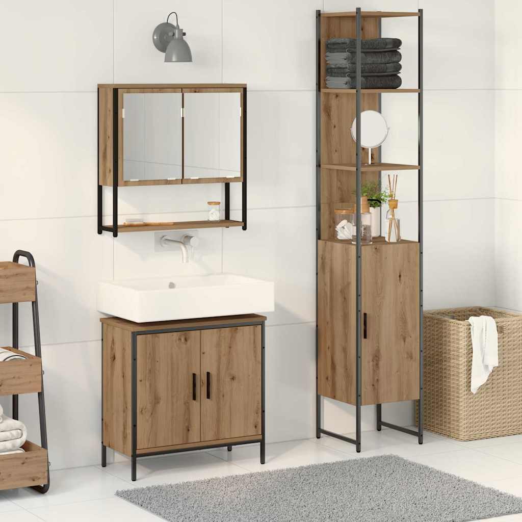 vidaXL Badezimmermöbel-Set mit Regal mit Tür 3 pcs Braun Holzwerkstoff