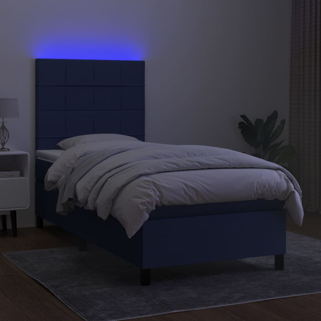 vidaXL Boxspringbett mit Matratze & LED Blau 80x200 cm Stoff - Image 4