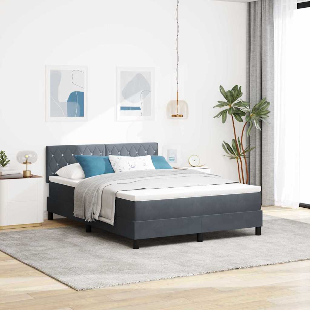 vidaXL Boxspringbett mit Matratze Dunkelgrau 160x200 cm Samt