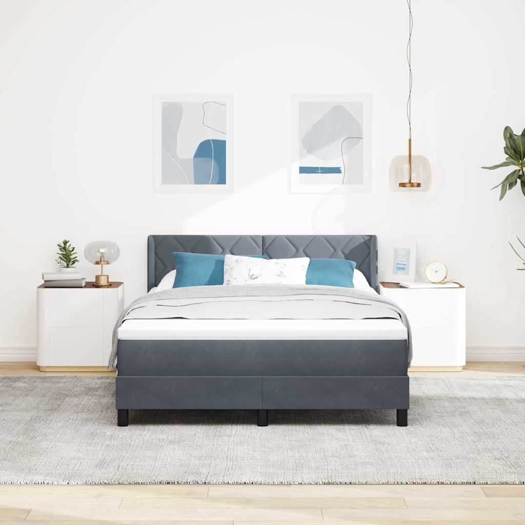 vidaXL Boxspringbett mit Matratze Dunkelgrau 160x200 cm Samt