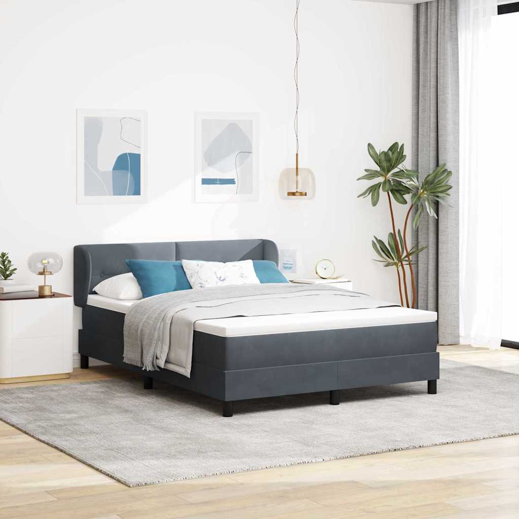 vidaXL Boxspringbett mit Matratze Dunkelgrau 160x200 cm Samt
