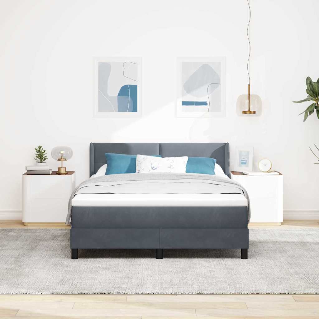 vidaXL Boxspringbett mit Matratze Dunkelgrau 160x200 cm Samt