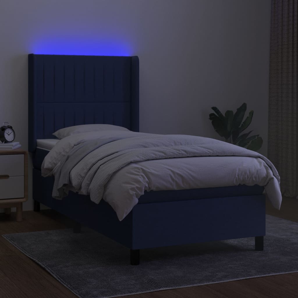 vidaXL Boxspringbett mit Matratze & LED Blau 80x200 cm Stoff - Image 3