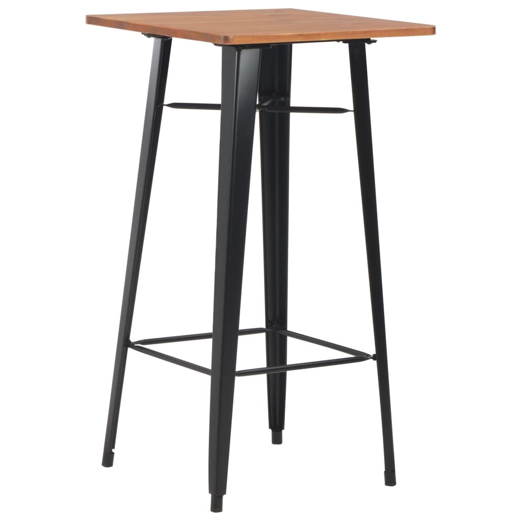 vidaXL Mesa alta de bar negra madera maciza de pino acero 60x60x108 cm