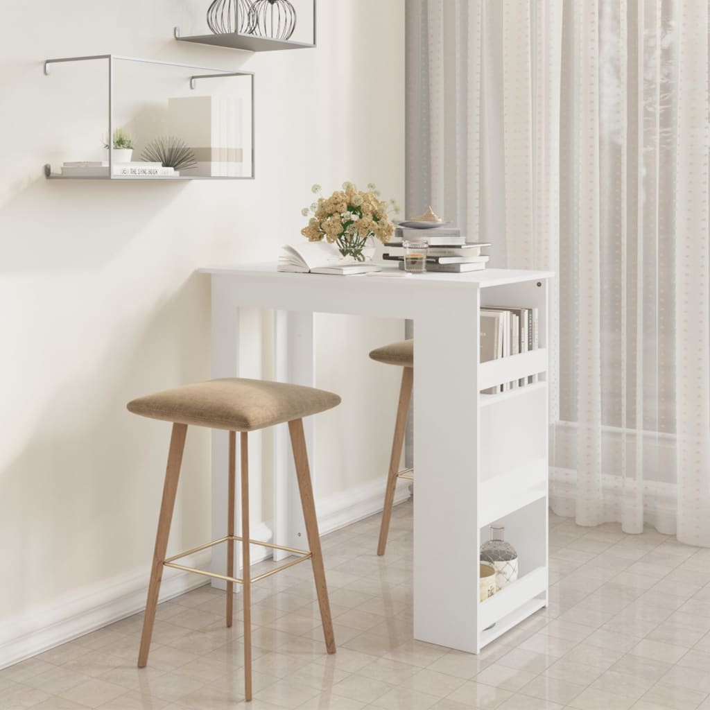 vidaXL Mesa bar estante almacenaje contrachapada blanco 102x50x103,5cm