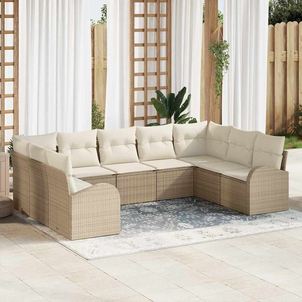 vidaXL Sofa Set mit Kissen 9 pcs Beige Poly Rattan