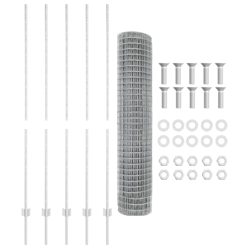vidaXL Zaun mit Pfosten Silber 1,5 x 10 m Stahl - Image 5