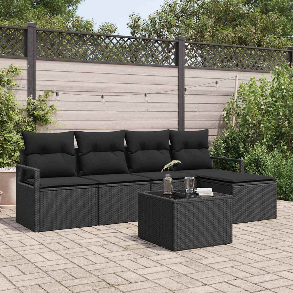 vidaXL Sofa Set mit Kissen 6 pcs Schwarz Poly Rattan
