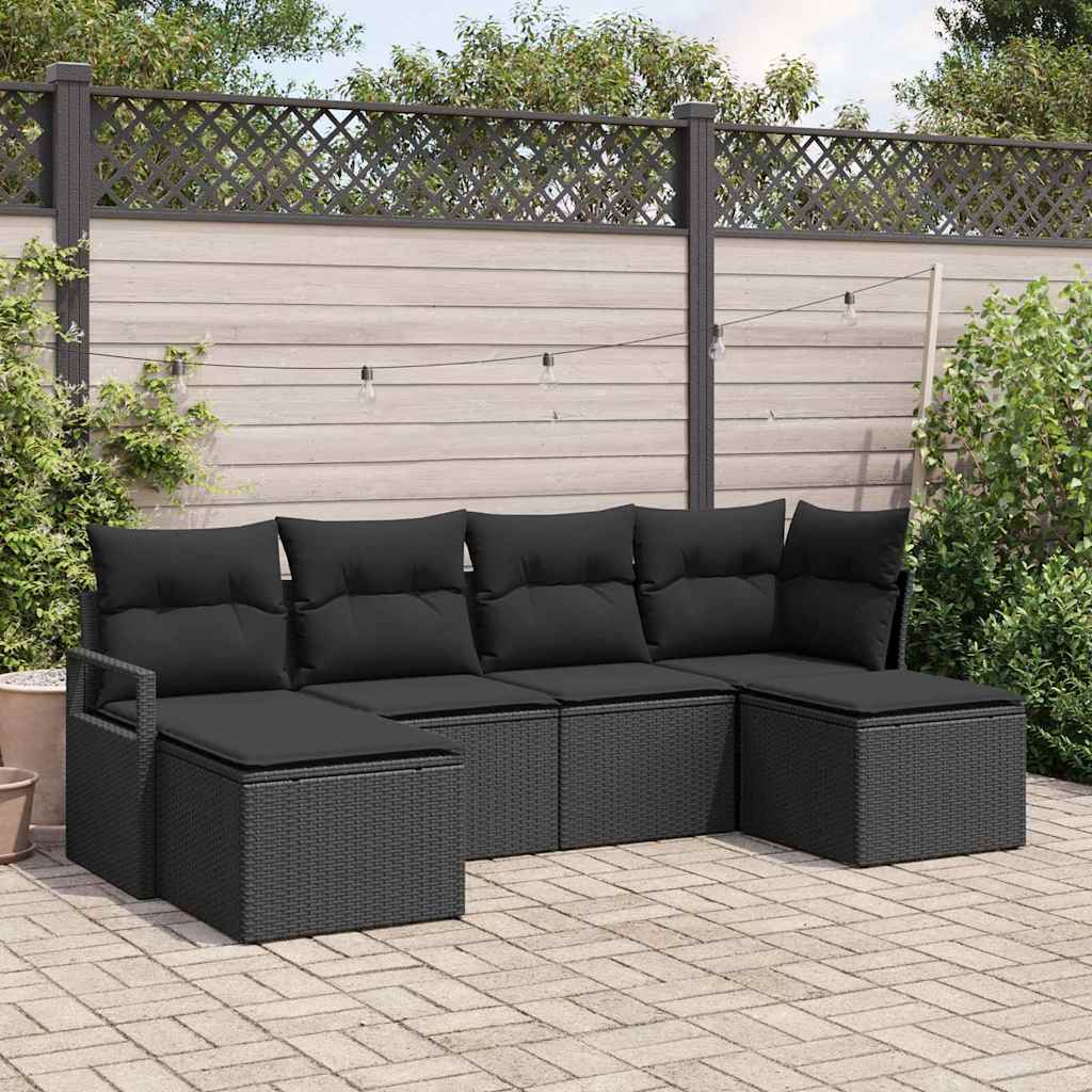 vidaXL Sofa Set mit Kissen 6 pcs Schwarz Poly Rattan