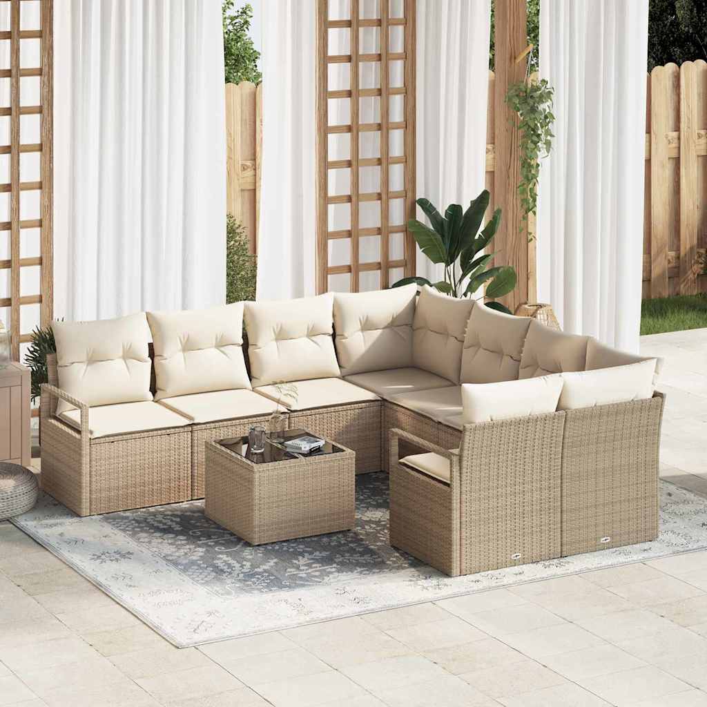 vidaXL Sofa Set mit Kissen 9 pcs Beige und Creme Poly Rattan