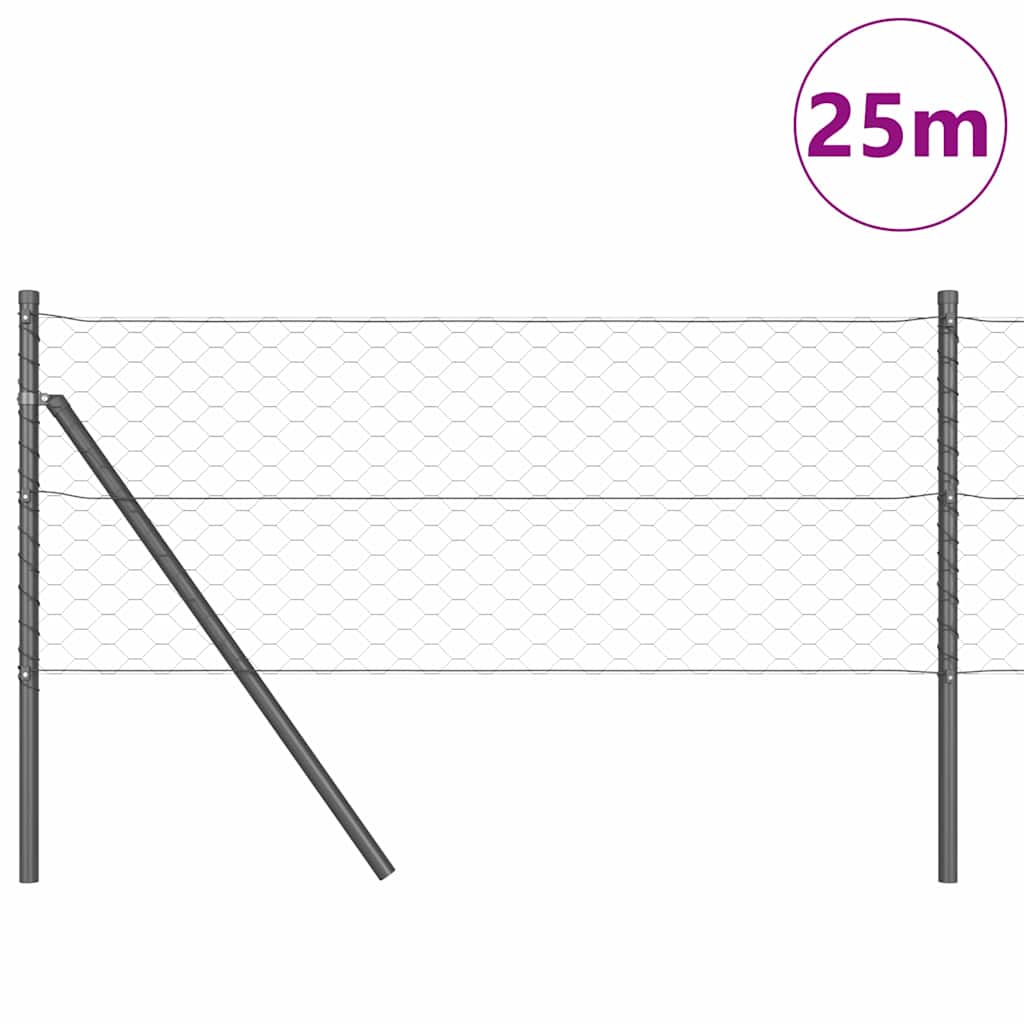 vidaXL Zaun mit Pfosten Grau 0,6 x 25 m PVC-beschichteter Stahl - Image 3