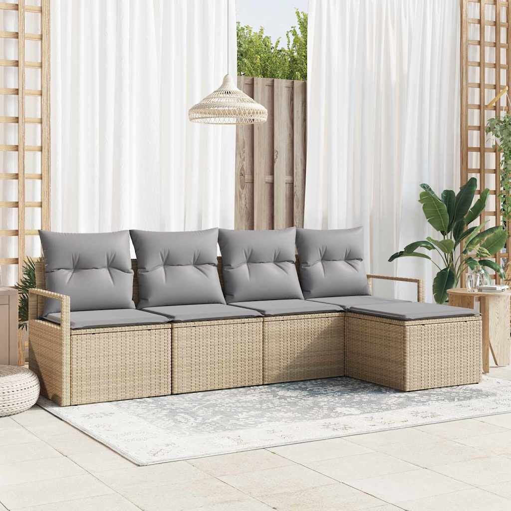 vidaXL Sofa Set mit Kissen 5 pcs Beige Poly Rattan