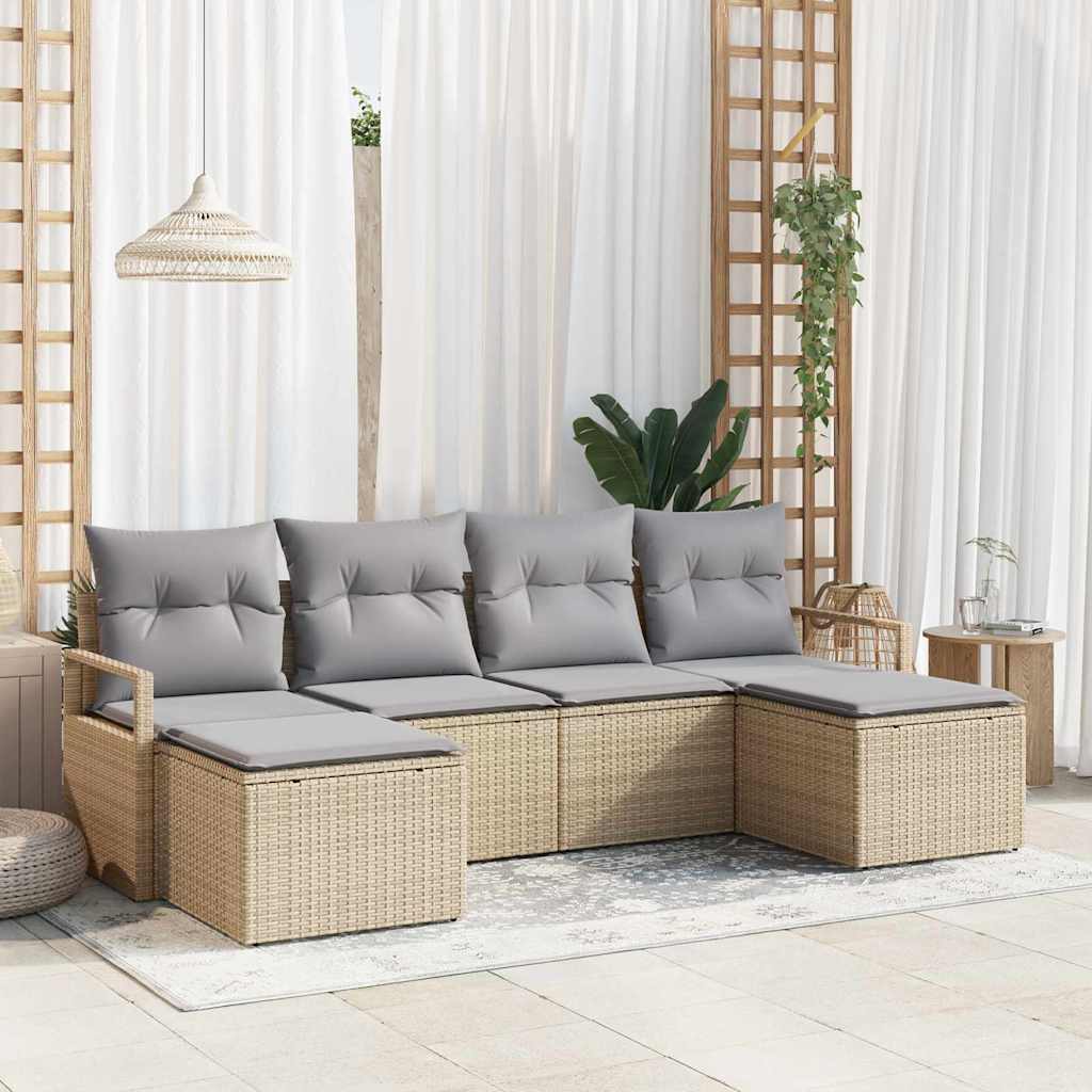 vidaXL Sofa Set mit Kissen 6 pcs Beige Poly Rattan