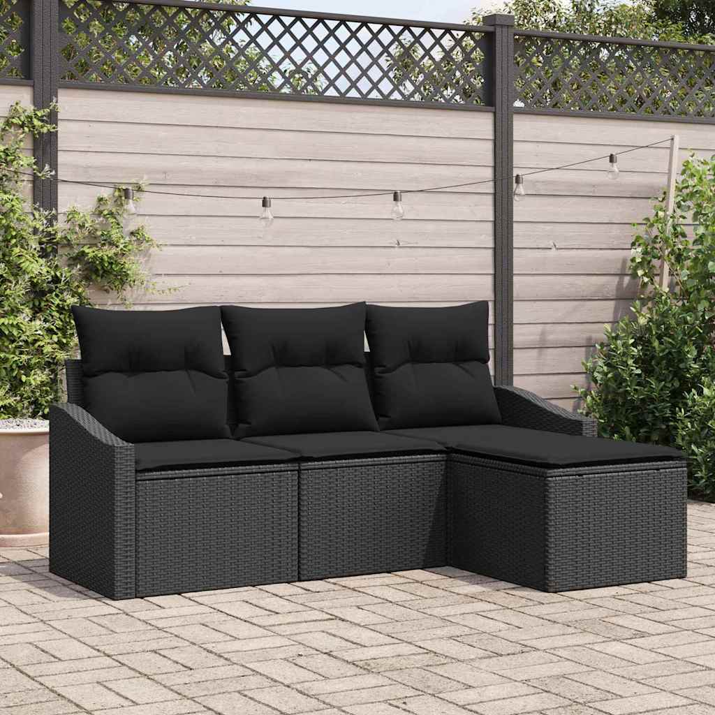 vidaXL Sofa Set mit Kissen 4 pcs Schwarz Poly Rattan