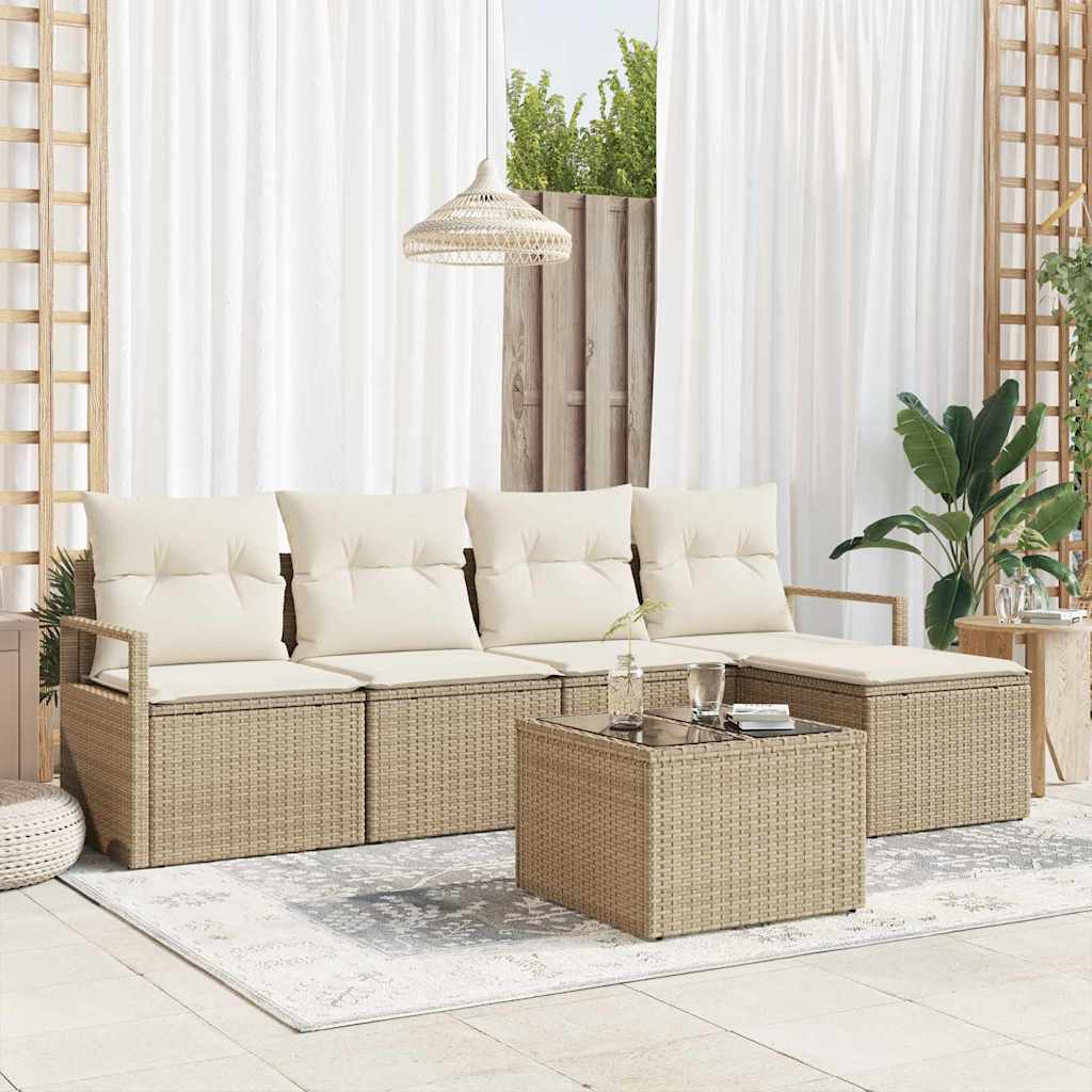 vidaXL Sofa Set mit Kissen 6 pcs Beige Poly Rattan