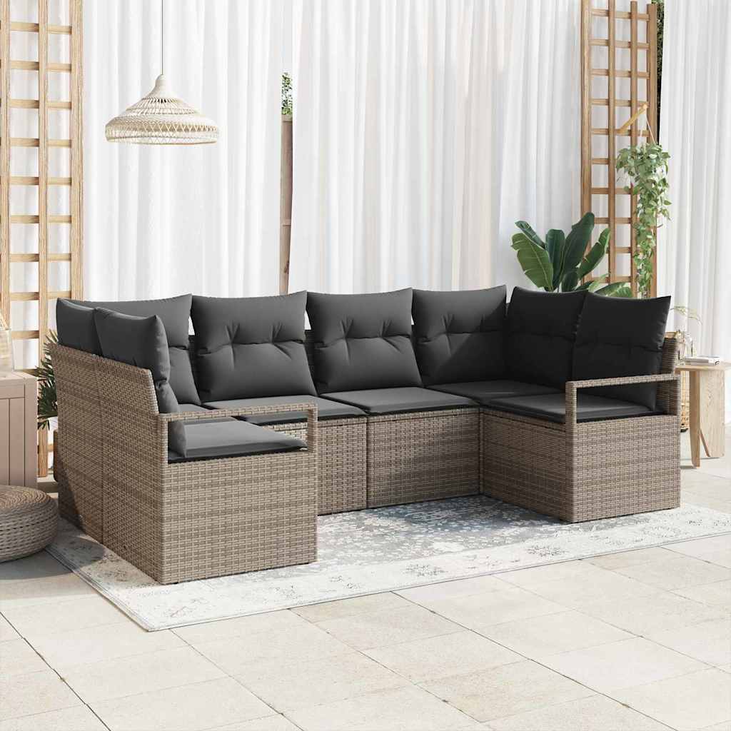 vidaXL Sofa Set mit Kissen 6 pcs Grau Poly-Rattan