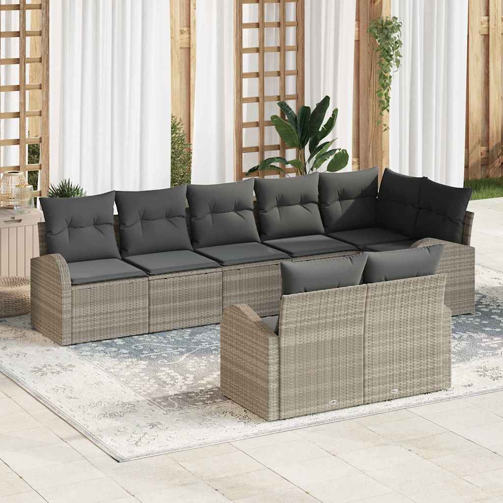vidaXL Sofa Set mit Kissen mit Speicher 8 pcs Hellgrau Poly-Rattan