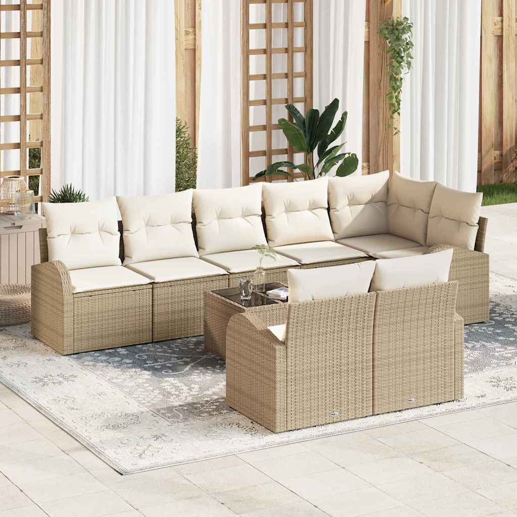 vidaXL Sofa Set mit Kissen 9 pcs Beige und Weiß Poly-Rattan
