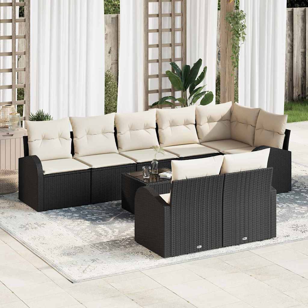 vidaXL Sofa Set mit Kissen 9 pcs Schwarz und Weiß Poly-Rattan