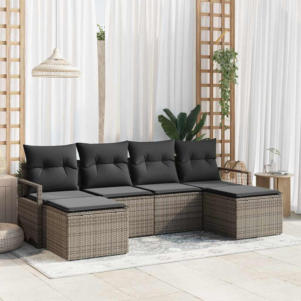 vidaXL Sofa Set mit Kissen mit Speicher 6 pcs Grau Poly-Rattan